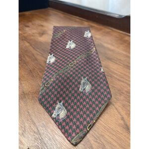 NWT VTG POLO Ralph Lauren Derby Tie Equestrian Houndsth Green/ Red 100% Silk USA